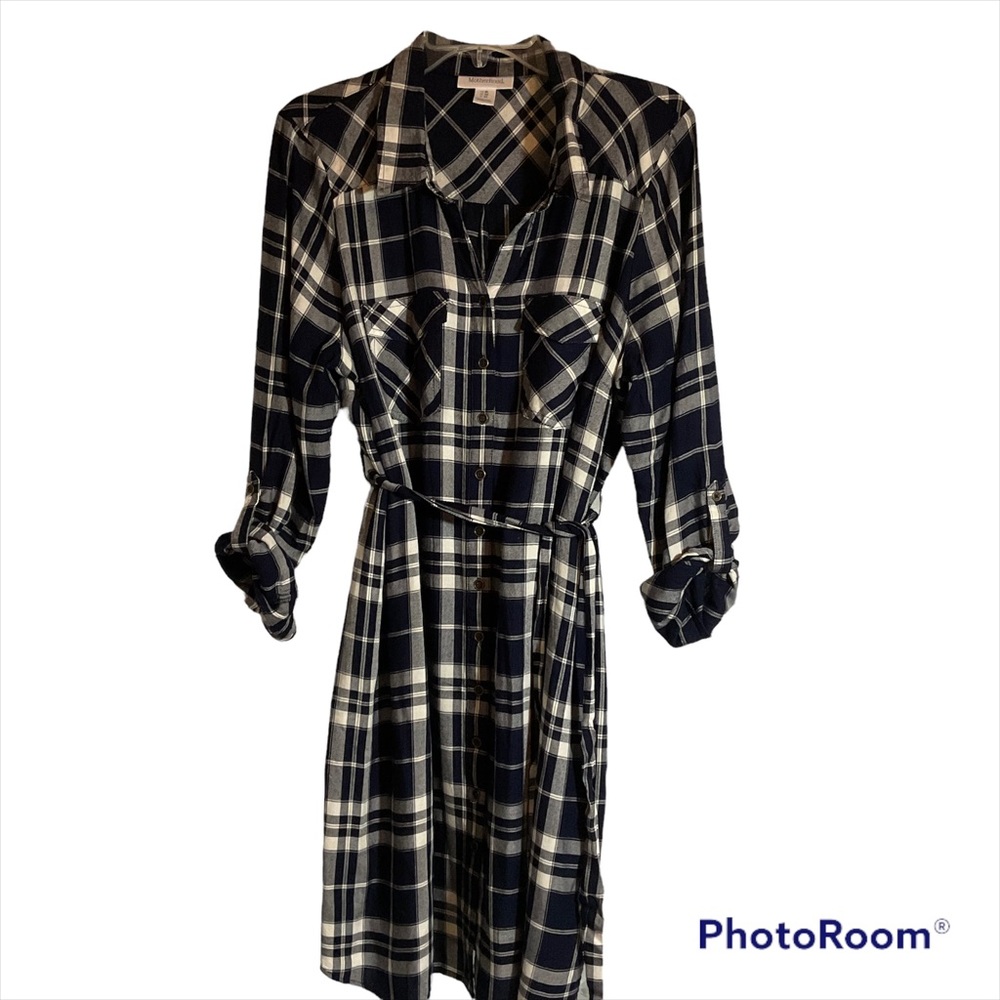 Motherhood Maternity Dress, XL Easy Wear Button front, long cuffed sleeves
